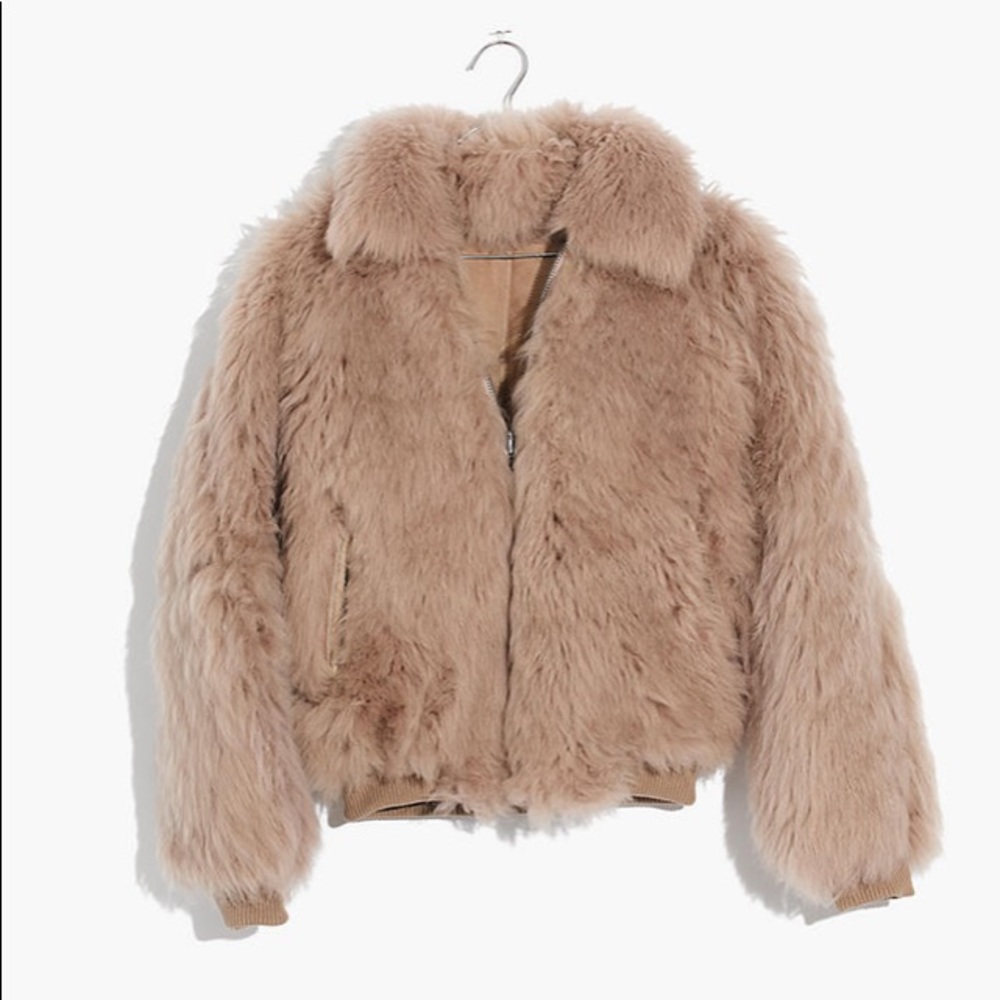 Madewell Reversible Tan Shearling Bomber Jacket